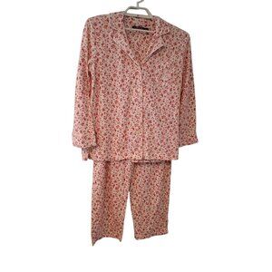 Ralph Lauren notch collar pajamas womens Large Petite PL cream red floral cotton